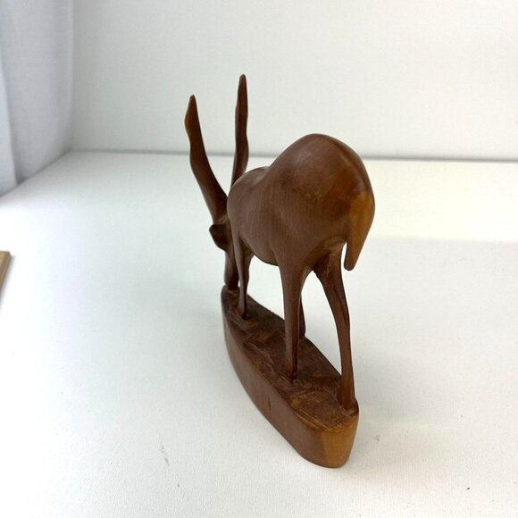 Vintage Besmo Kenye Hand Carved Antelope Statue MCM 60s 70s Home Decor - Picture 7 of 8